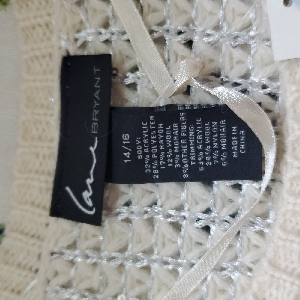 NWT Lane Bryant Ivory Silver Lurex Sequins Sweater. Size 14/16. - Picture 9 of 14